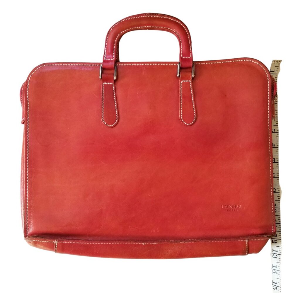 I Medici Leather Briefcase & Laptop Bag Rare Red Italian Leather Bag w/ Strap - Picture 9 of 12
